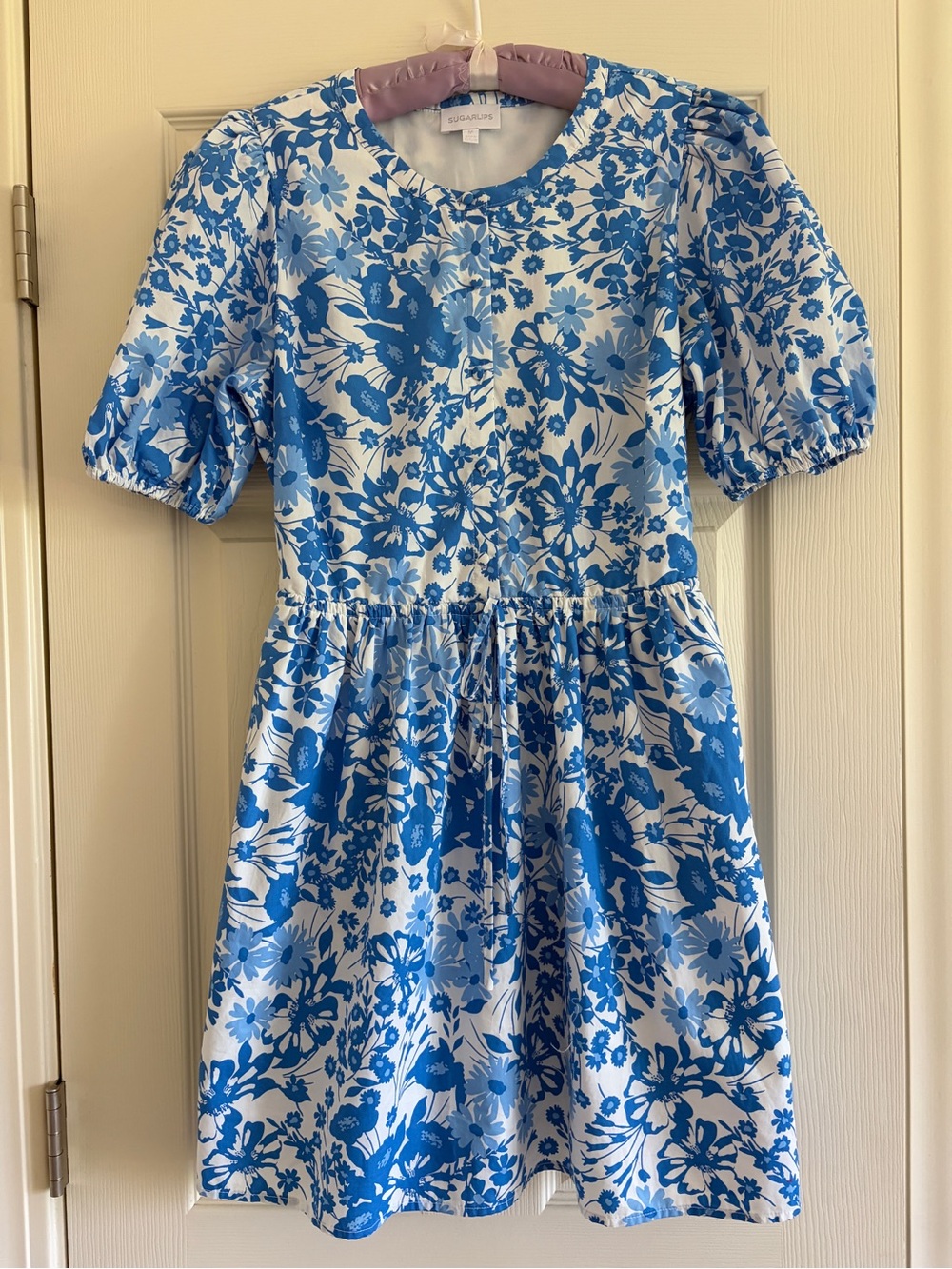 Sugarlips Blue and White Floral With Pockets Dress Women Size Medium
